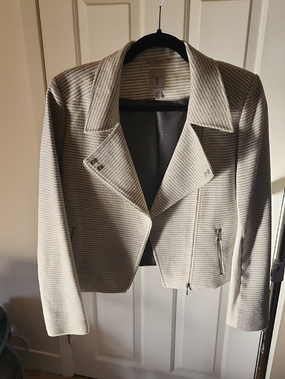 Tristan Cream and Taupe Striped Moto Blazer